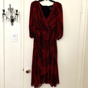 DKNY Red and Black Long Sleeve Dress